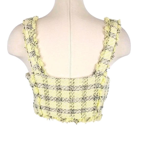 Y2K Zara Womens Crop Top Size L Yellow Black Plaid Frayed Preppy Popstar Bratz - Picture 2 of 14